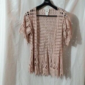 PPLA Clothing Short Sleeve Crochet  Vest size S  Tan, Preowned